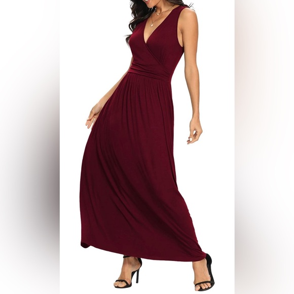 Burgundy Cross Front Maxi Dress - Picture 2 of 5